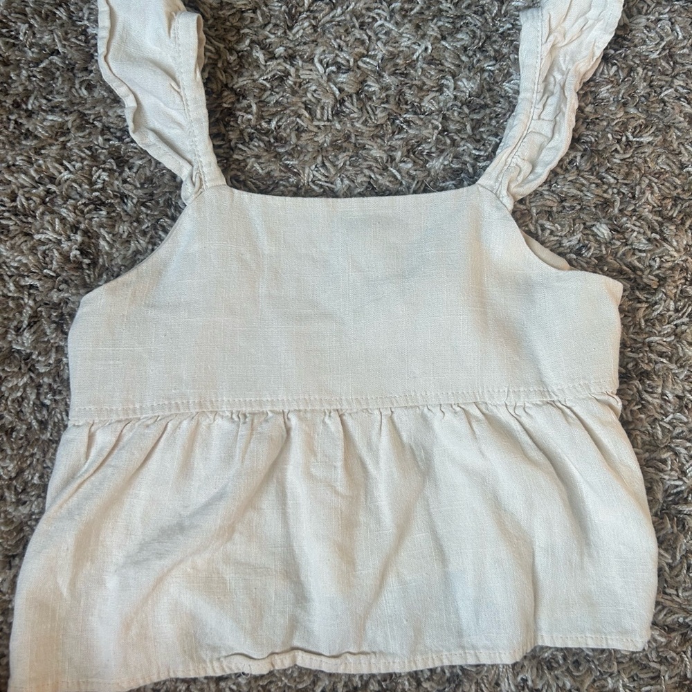 Haute Hippie Cream Ivory Flutter Sleeve Smocked Tank Top Crop Top | Size 10